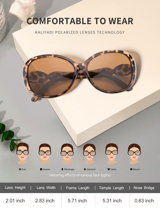 KALIYADI Oversized Sunglasses for Women, Polarized Trendy Vintage Ladies Sun Glasses with UV Protection WMKAS3702-3