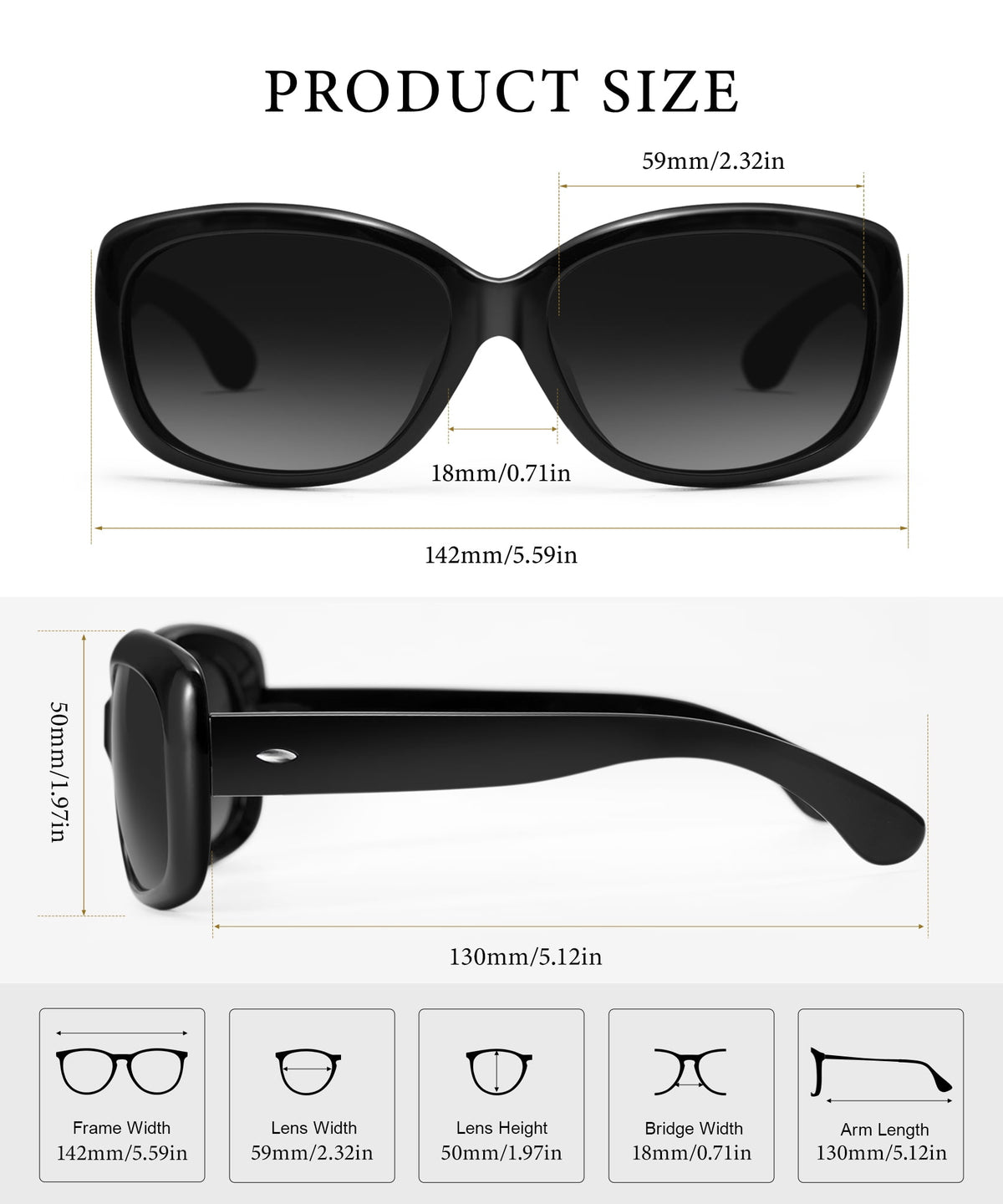 KALIYADI Oversized Polarized Sunglasses for Women Vintage Lady UV Protection Driving Sun Glasses WMKAS20-1