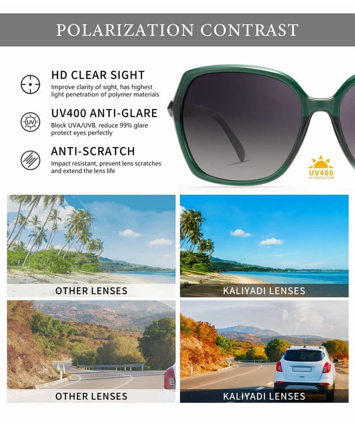 KALIYADI Women's Oversized Sunglasses Retro Polarized Sun Glasses with UV Protection for Women WMKAS37-4
