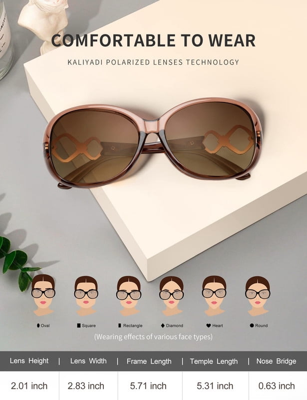 KALIYADI Oversized Sunglasses for Women, Vintage Women Sunglasses Trendy Polarized Sunglasses with UV Protection WMKAS3703-2