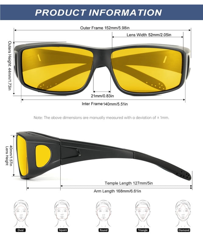 KALIYADI Night-Vision-Glasses Fit-Over-Glasses Wrap-Around Glasses:Night Vision Glasses Anti Glare HD for Driving 3PCS WMKAS105-13-13-13