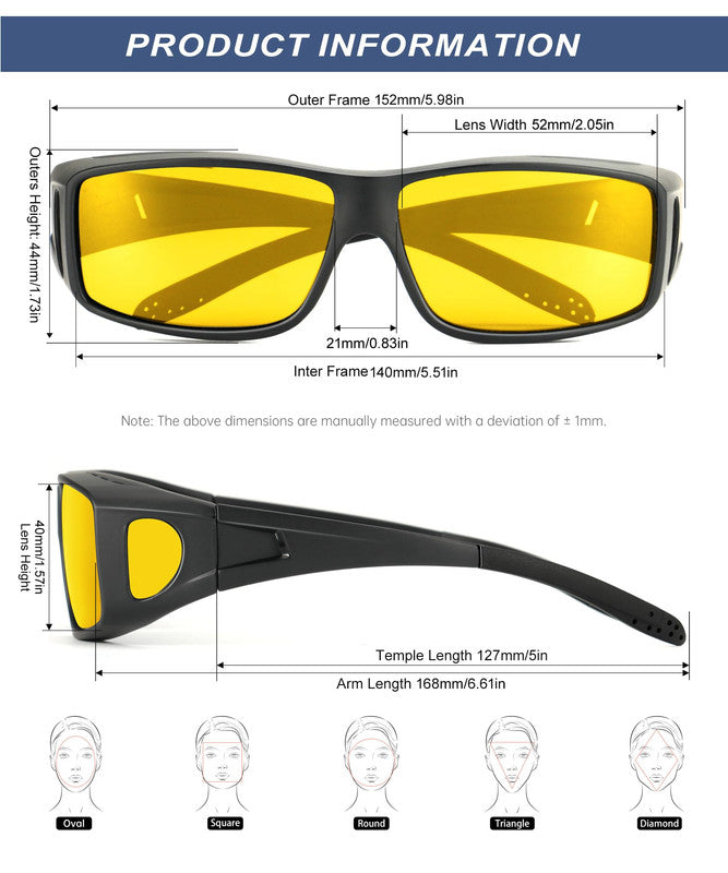KALIYADI Night Driving Glasses for Men Women, Night Vision Glasses Fit Over Glasses Sunglasses Anti Glare HD WMKAS105-13