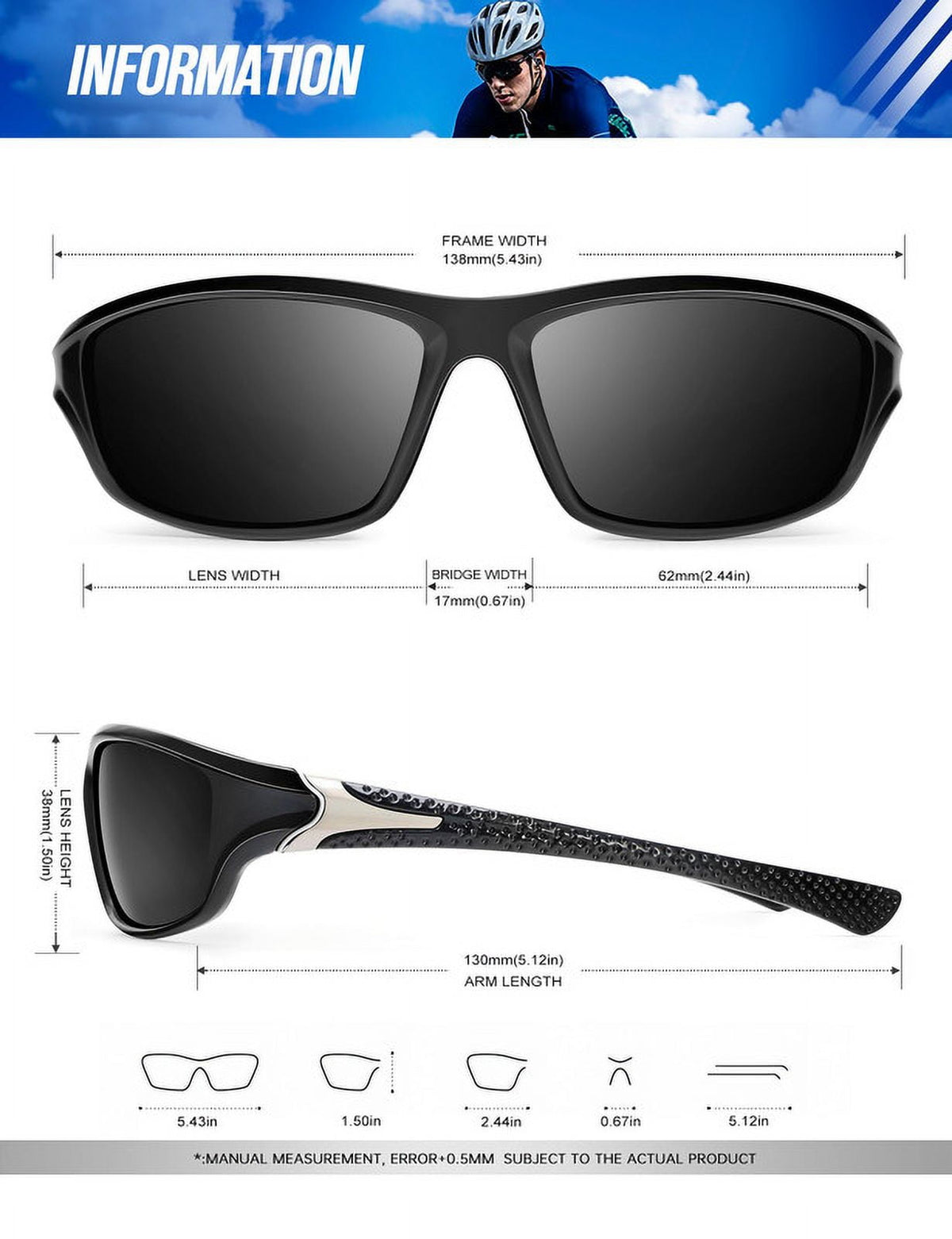 KALIYADI Polarized Sports Sunglasses for Men,Mens Sun Glasses for Driving Fishing Cycling UV400 Protection 3 Pack WMS64-3-4-8