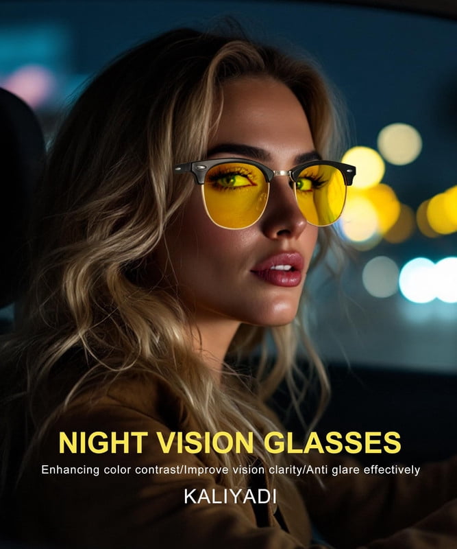 KALIYADI Night-Vision-Glasses for Men and Women Semi-Rimless Frame Anti Glare HD for Driving WMKAS22-15-S23-30