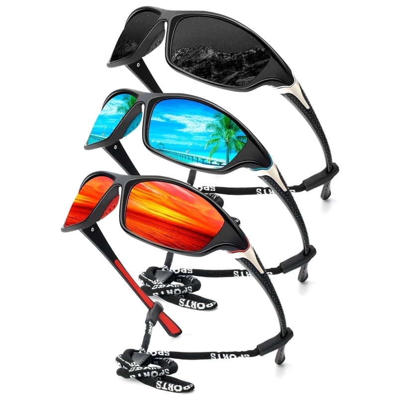 KALIYADI Polarized Sports Sunglasses for Men,Mens Sun Glasses for Driving Fishing Cycling UV400 Protection 3 Pack WMS64-1-3-4