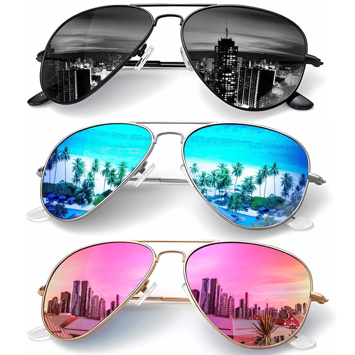 KALIYADI Sunglasses for Men Women Aviator Sun Glasses Polarized Lens UV400 Blocking-3 Pack WMS24-1-3-4
