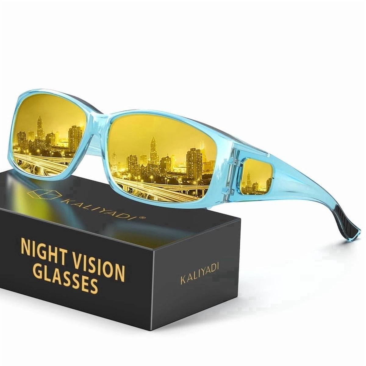 KALIYADI Fit-Over Night-Vision-Glasses for Women: Striped Anti Glare Night Driving Glasses for Men High Definition Lens WMKA238-15