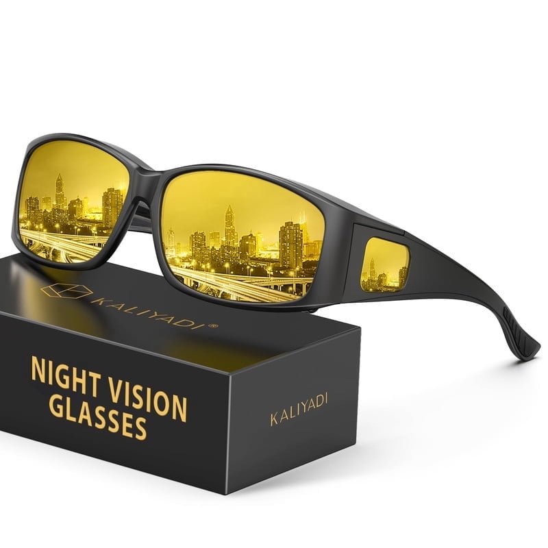 KALIYADI Fit-Over Night-Vision-Glasses for Women: Striped Anti Glare Night Driving Glasses for Men High Definition Lens WMKA238-10