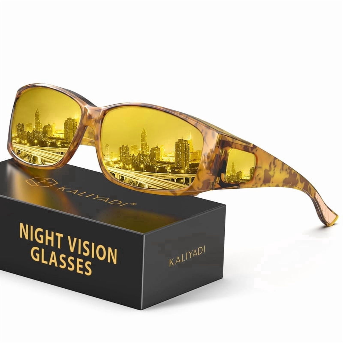 KALIYADI Fit-Over Night-Vision-Glasses for Women: Striped Anti Glare Night Driving Glasses for Men High Definition Lens WMKA238-13