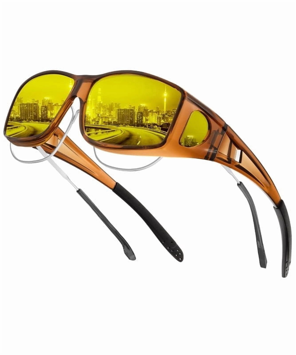 KALIYADI Night Driving Glasses for Men Women, Night Vision Glasses Fit Over Glasses Sunglasses Anti Glare HD WMKAS105-18