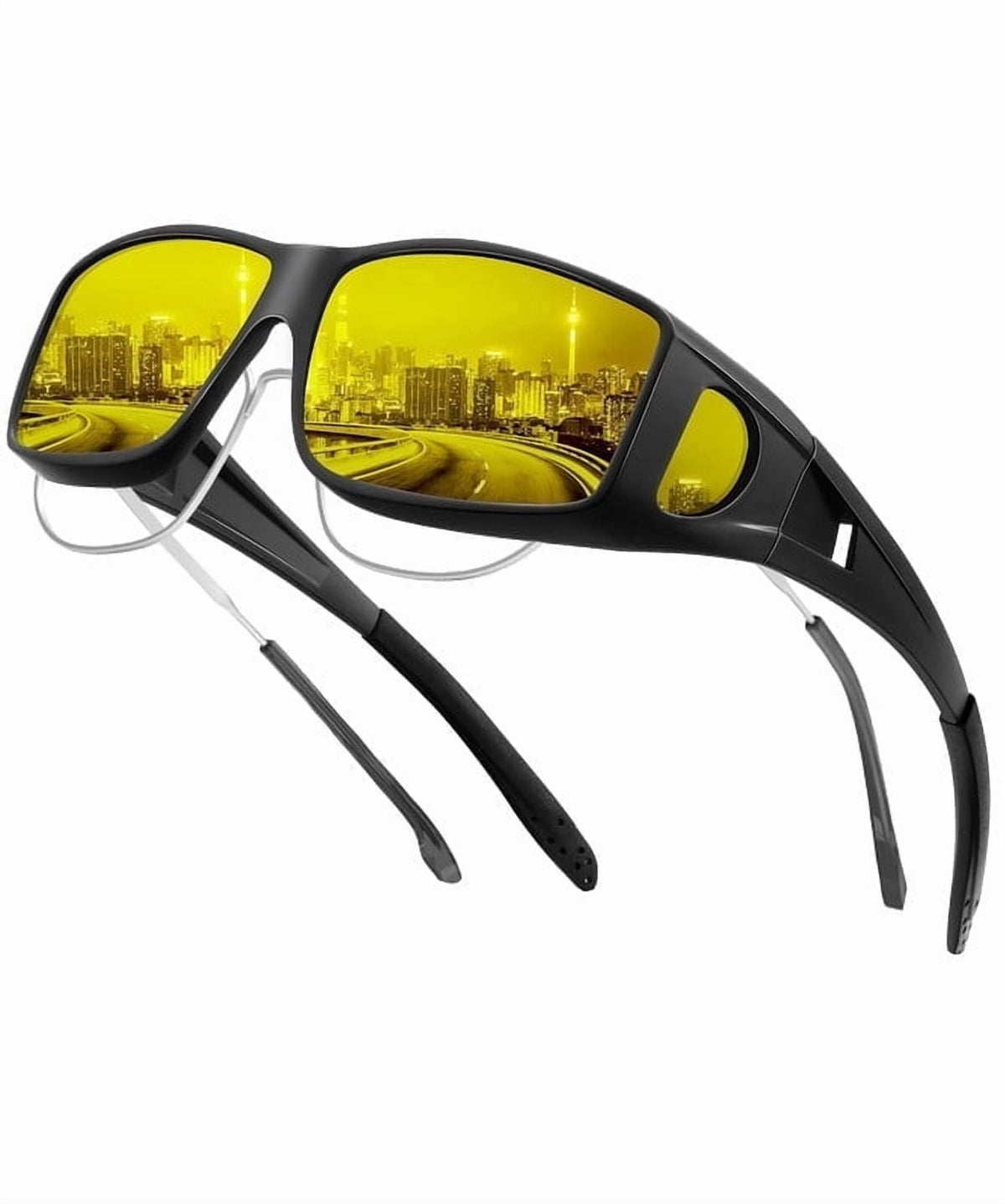 KALIYADI Night Driving Glasses for Men Women, Night Vision Glasses Fit Over Glasses Sunglasses Anti Glare HD WMKAS105-13