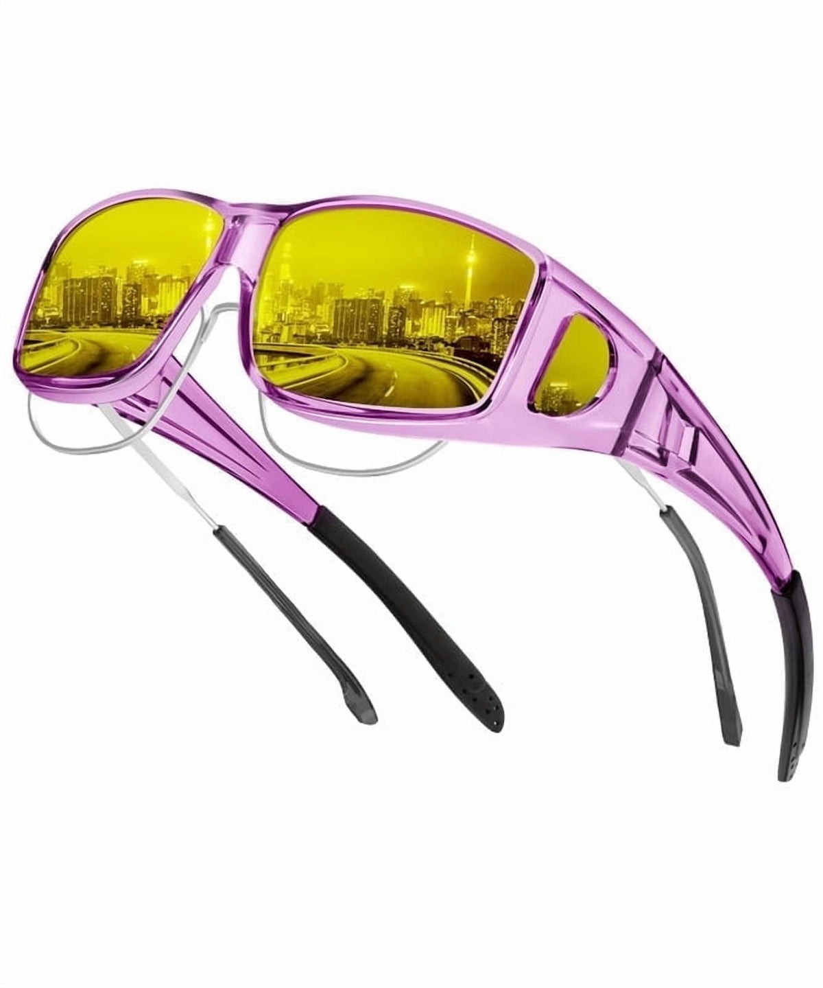 KALIYADI Night Driving Glasses for Men Women,Night Vision Glasses Fit Over Glasses Sunglasses Anti Glare HD WMKAS105-16