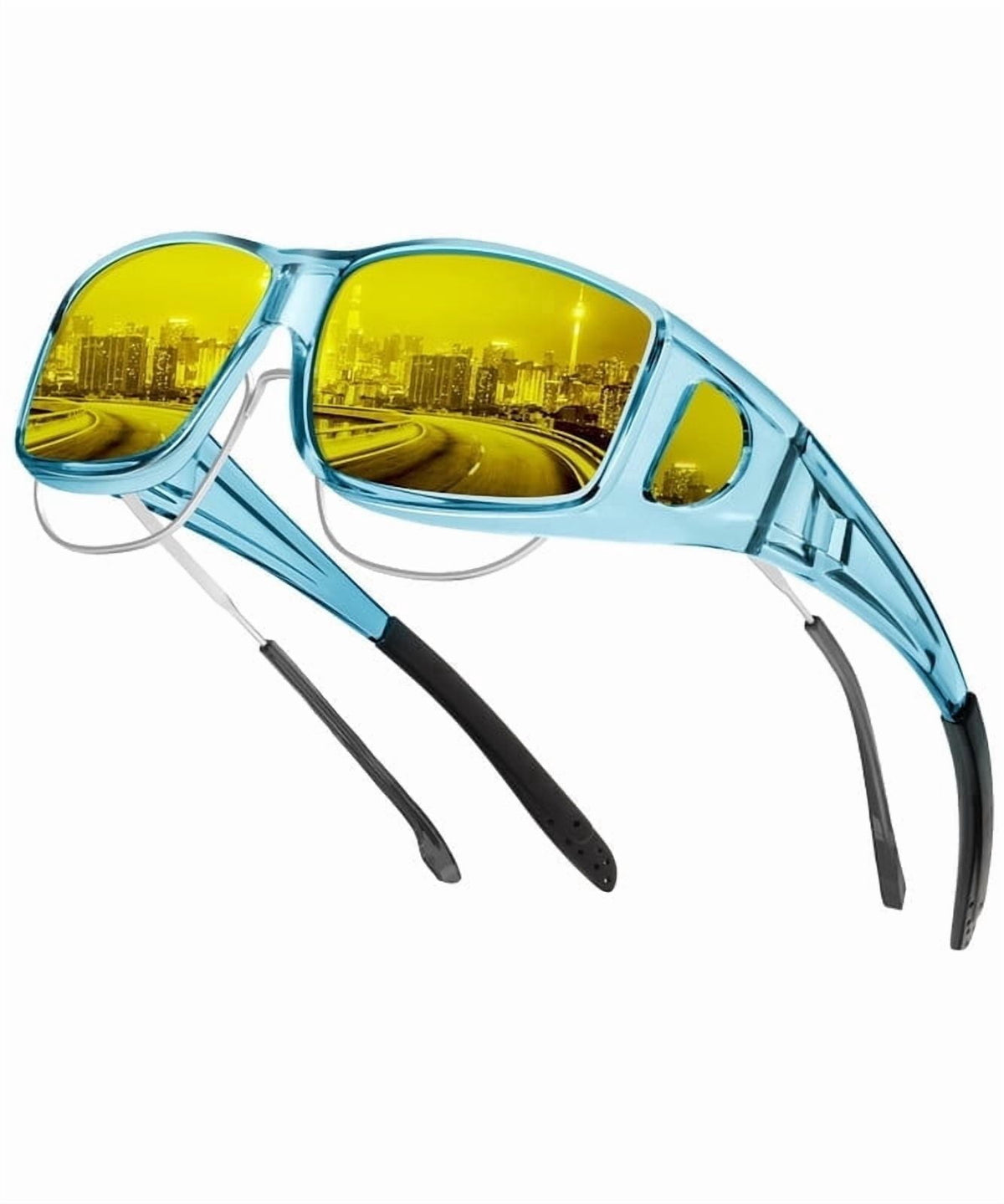 KALIYADI Night Driving Glasses for Men Women, Night Vision Glasses Fit Over Glasses Sunglasses Anti Glare HD WMKAS105-17