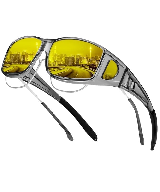 KALIYADI Night Driving Glasses for Men Women, Night Vision Glasses Fit Over Glasses Sunglasses Anti Glare HD WMKAS105-12