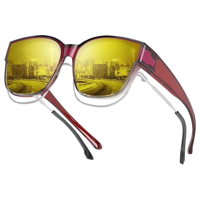 KALIYADI Night Driving Glasses for Men Women,Night Vision Glasses Fit Over Glasses Sunglasses Anti Glare WMKAS108-18