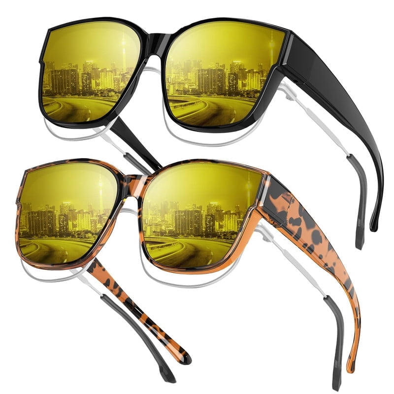 KALIYADI Night Driving Glasses for Men Women,Night Vision Glasses Fit Over Glasses Sunglasses Anti Glare WMKAS108-8-9