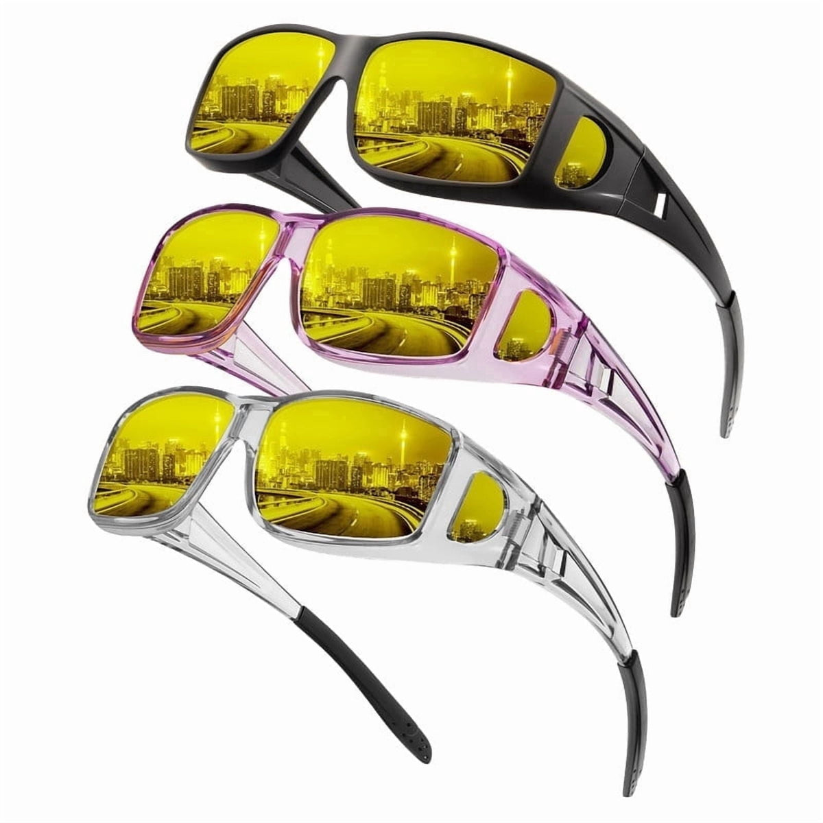 KALIYADI Night-Vision-Glasses Fit-Over-Glasses Wrap-Around Glasses: Night Vision Glasses Anti Glare HD for Driving WMKAS105-12-13-16