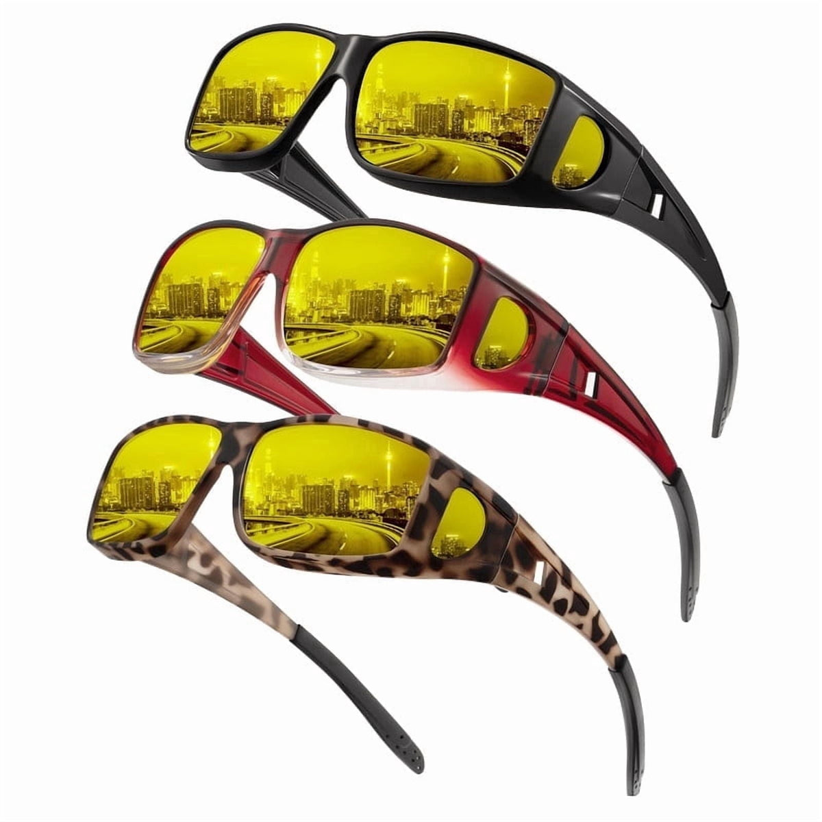 KALIYADI Night-Vision-Glasses Fit-Over-Glasses Wrap-Around Glasses: Night Vision Glasses Anti Glare HD for Driving WMKAS105-14-15-19