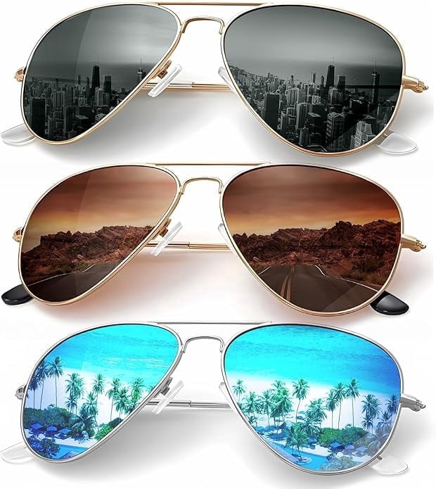 KALIYADI Sunglasses for Men Women Aviator Sun Glasses Polarized Lens UV400 Blocking-3 Pack WMKAS24-2-3-5