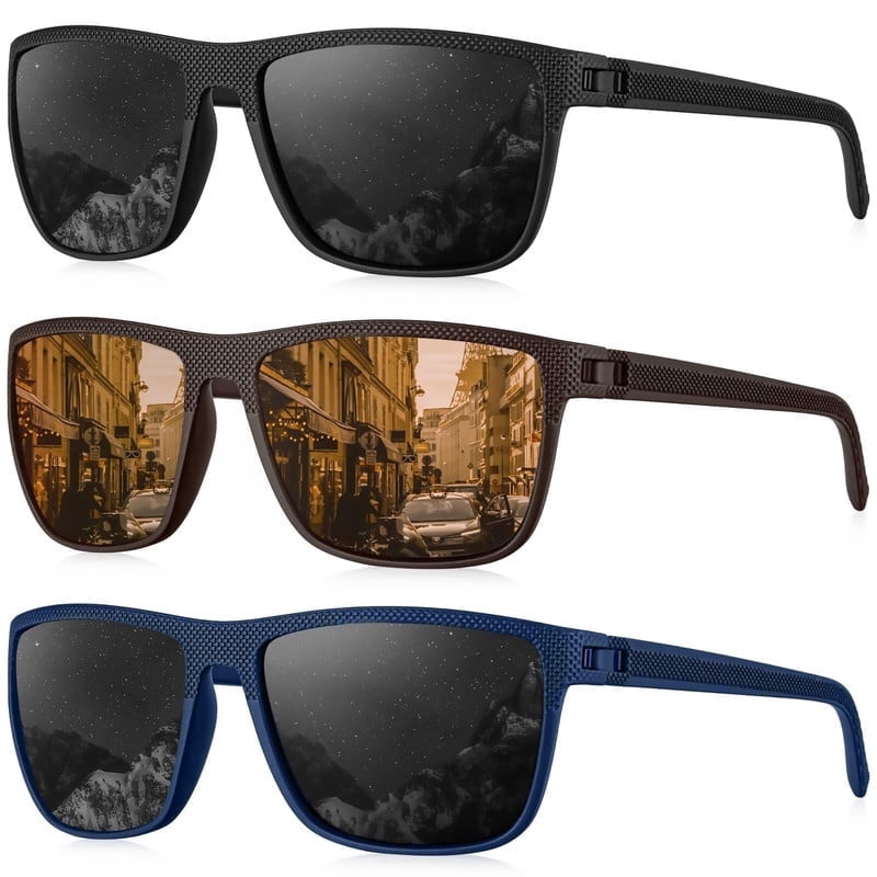 KALIYADI Polarized Sunglasses Men,Lightweight Mens Sunglasses Polarized UV Protection Driving Fishing Golf (Black/Brown/Dark Blue&Grey) WMKAS45-1-10-13