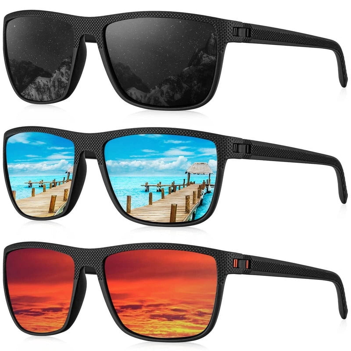 KALIYADI Polarized Sunglasses Men,Lightweight Mens Sunglasses Polarized UV Protection Driving Fishing Golf (Black/Ice Blue/Red) WMKAS45-1-3-6