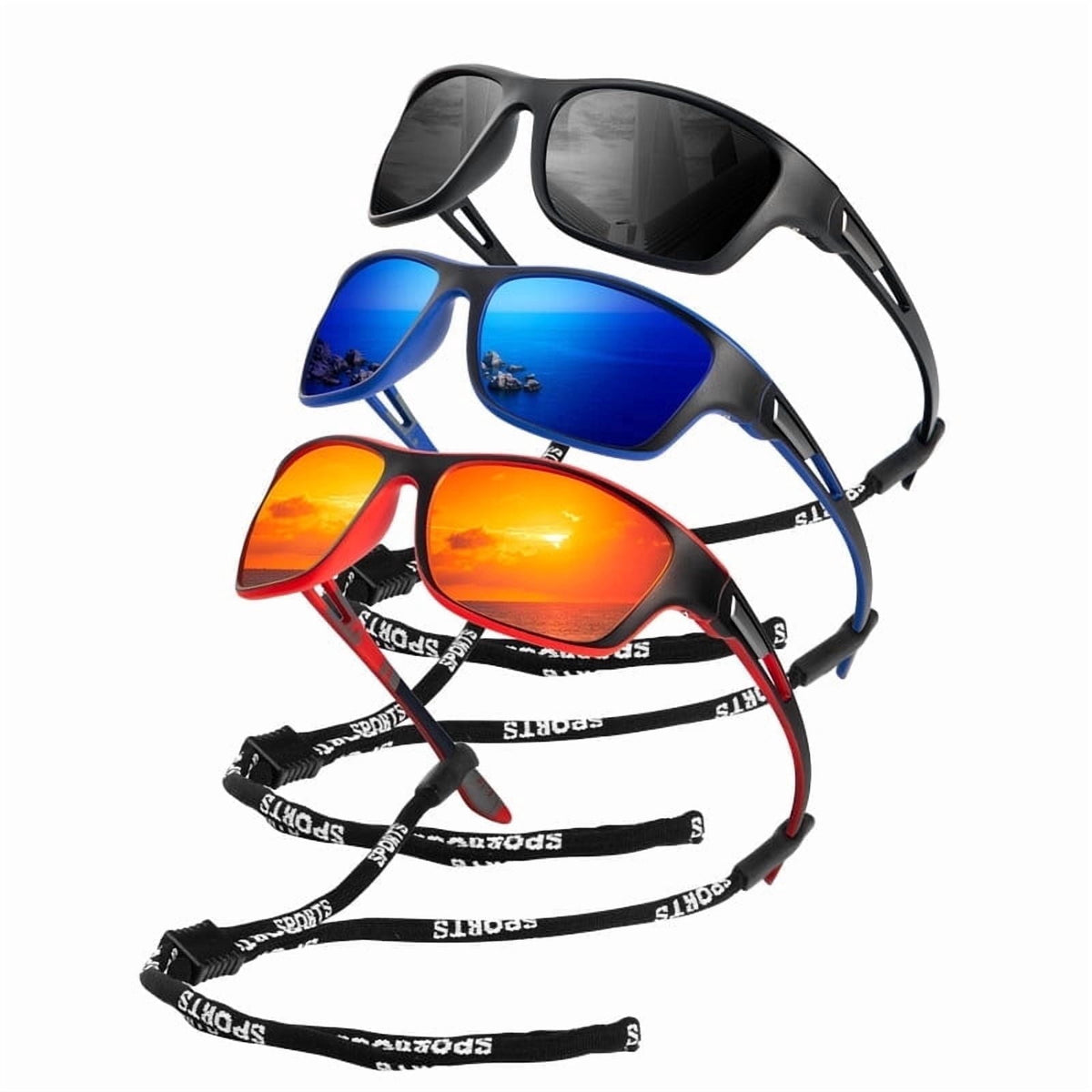 KALIYADI Polarized Sports Sunglasses for Men,Mens Sun Glasses for Driving Fishing Cycling UV400 Protection 3 Pack WMKAS63-2-4-5