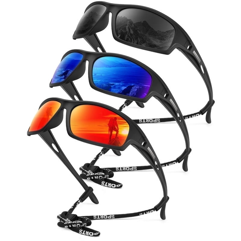 KALIYADI Polarized Sports Sunglasses for Men,Mens Sun Glasses for Driving Fishing Cycling UV400 Protection 3 Pack WMKAS94-1-3-5