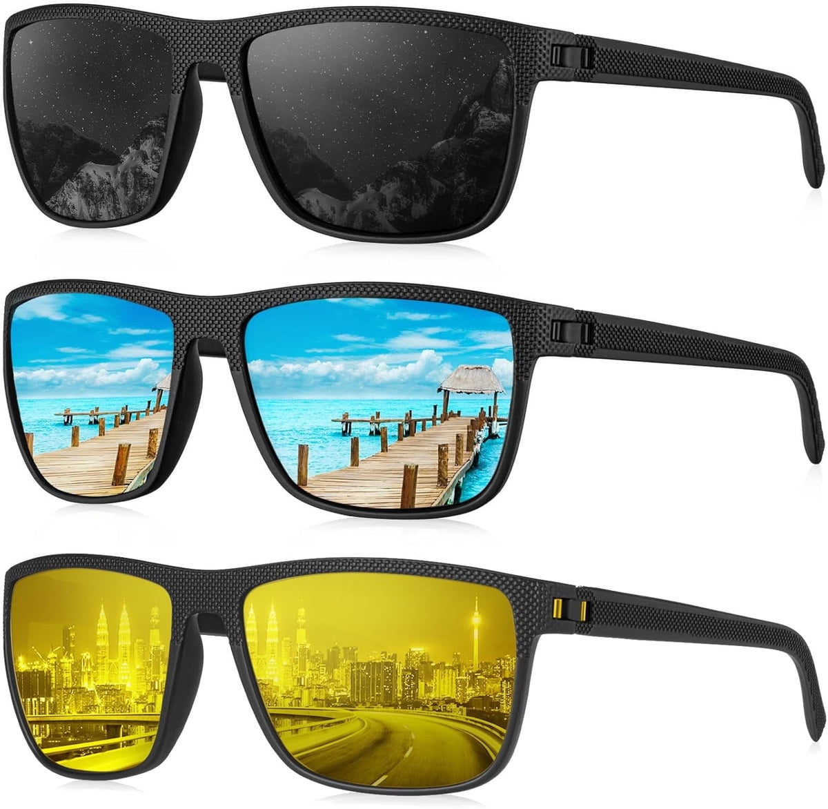 KALIYADI Night Vision Polarized Sunglasses for Men,Lightweight Sun Glasses with UV Protection for Driving Fishing Golf WMKAS45-1-3-31