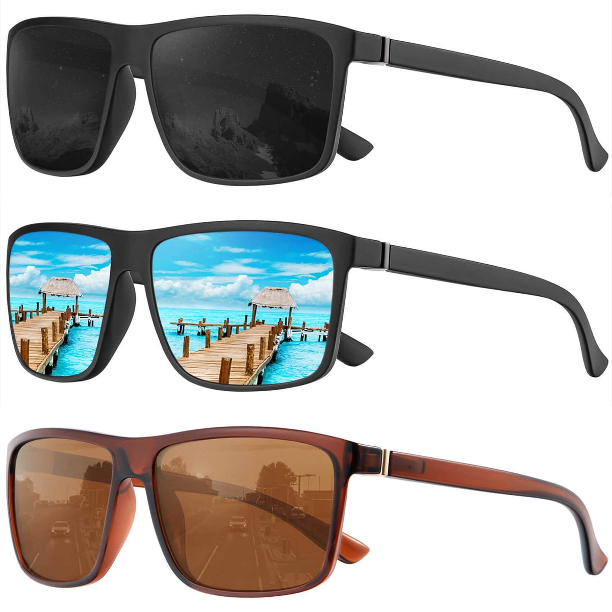 KALIYADI Polarized Sunglasses for Men and Women,Classic Square Sun Glasses with UV Protection for Driving Fishing WMKAS11-1-2-4