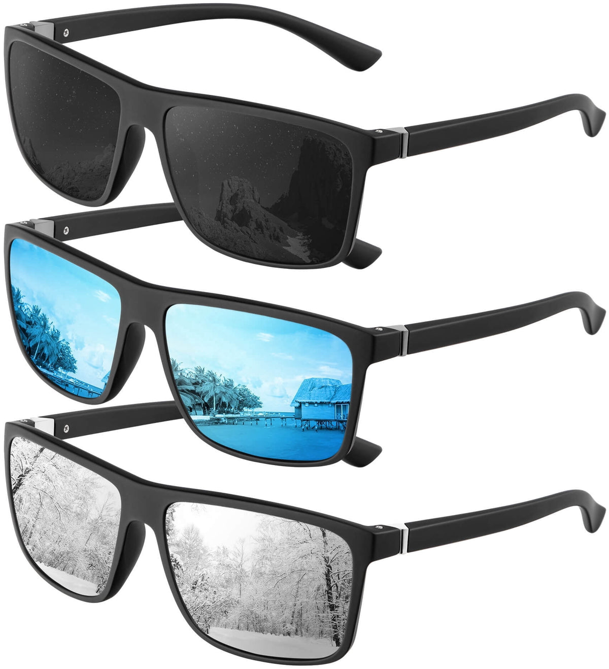 KALIYADI Polarized Sunglasses for Men and Women,Classic Square Sun Glasses with UV Protection for Driving Fishing WMKAS11-1-4-8