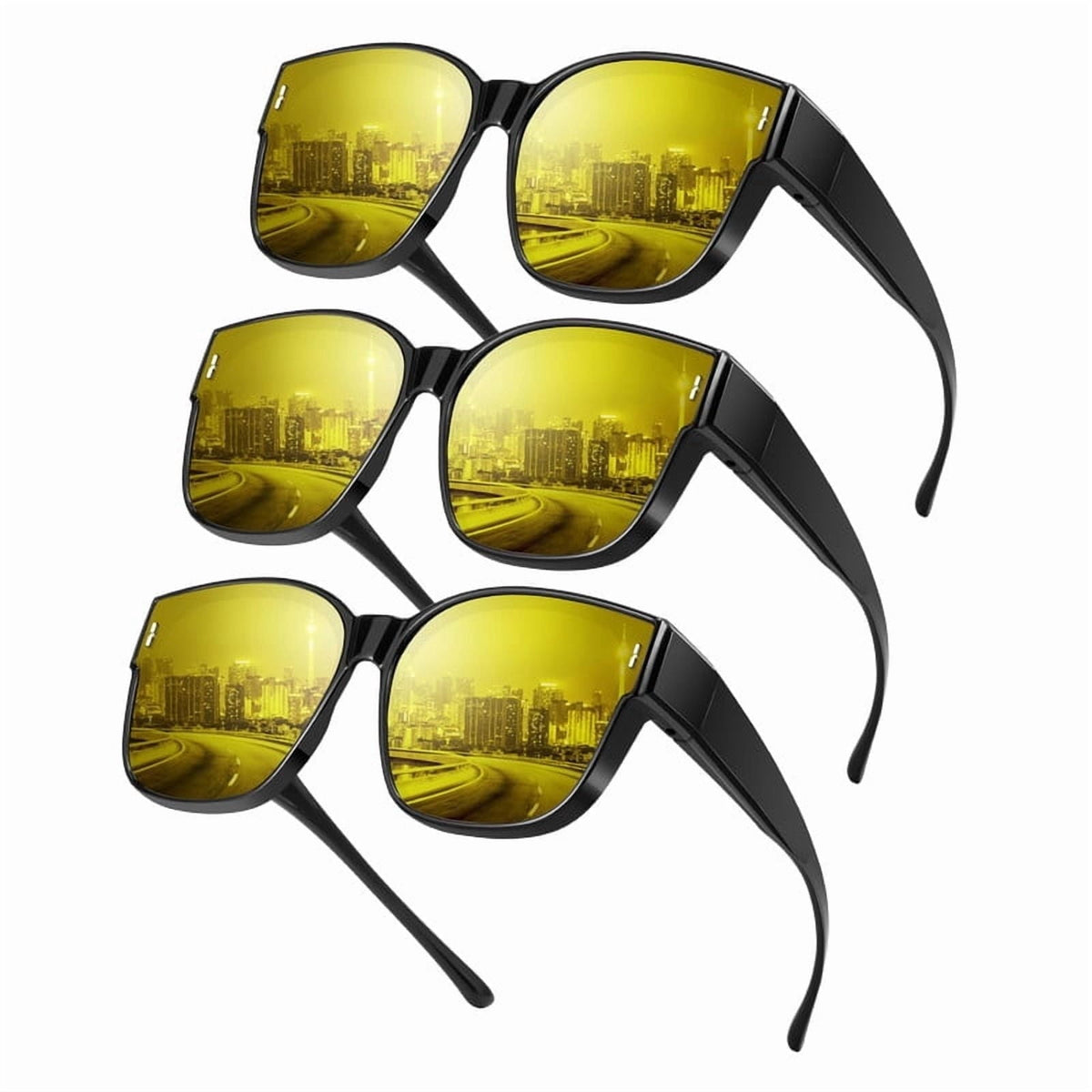 KALIYADI HD Night Vision Driving Glasses Anti Glare Safe Trendy Stylish Fit Over Glasses for Men & Women Night Driving Wrap Around Glasses WMKAS109-8-8-8