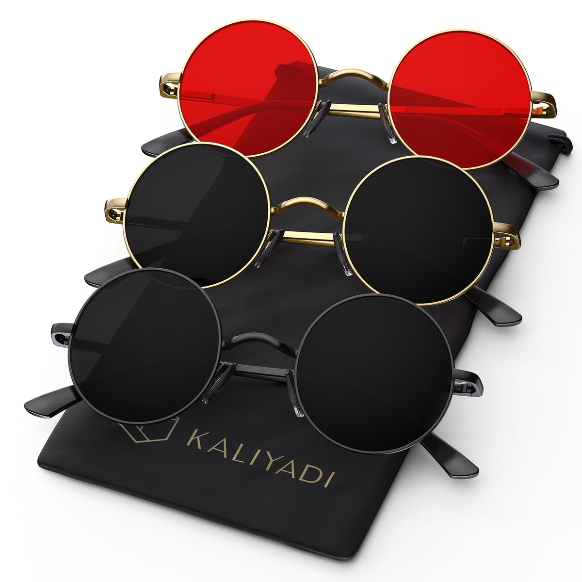 KALIYADI Polarized Round Sunglasses for Men Women Retro Metal Hippie Circle Style Sun Glasses 3pack WMKAS36-1-2-8