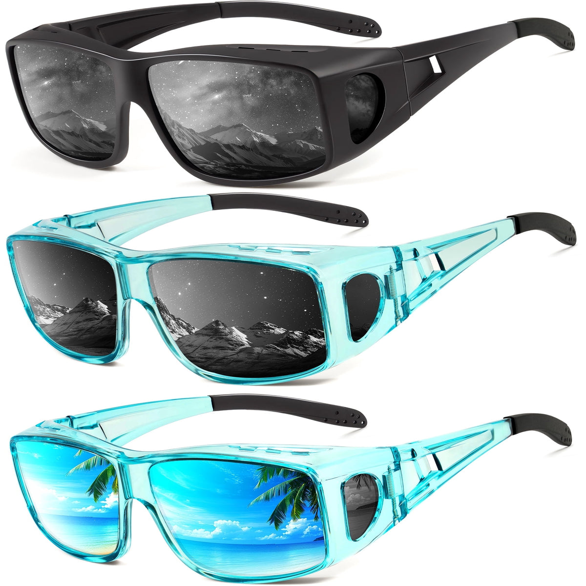 KALIYADI Fit Over Wrap Sunglasses Polarized Sun Glasses:Wrap Around Eyeglasses for Men and Women with UV Protection for Driving WMS105-1-4-5