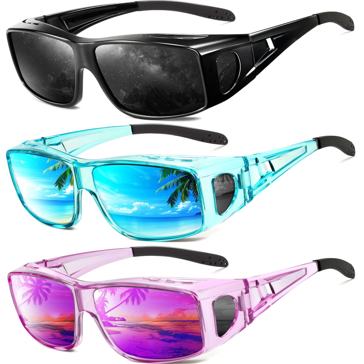 KALIYADI Fit Over Wrap Sunglasses Polarized Sun Glasses:Wrap Around Eyeglasses for Men and Women with UV Protection for Driving WMS105-2-5-7