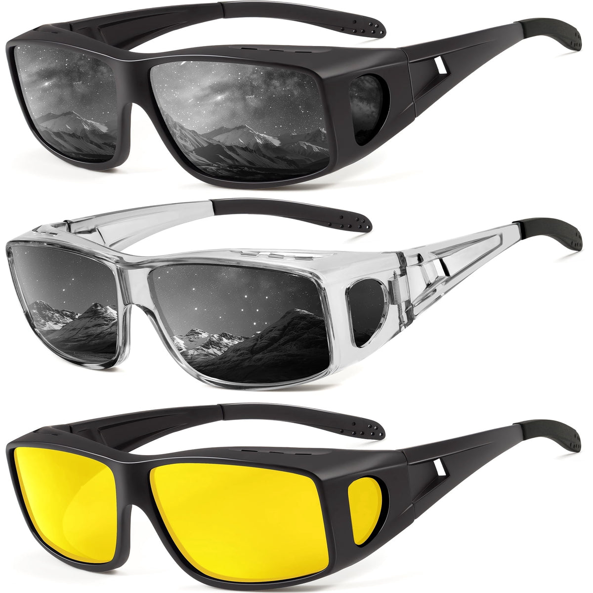KALIYADI Fit Over Wrap Sunglasses Polarized Sun Glasses:Wrap Around Eyeglasses for Men and Women with UV Protection for Driving WMS105-1-3-13
