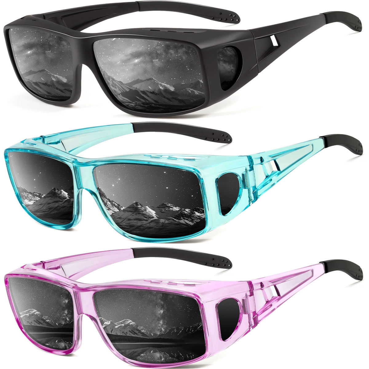 KALIYADI Fit Over Wrap Sunglasses Polarized Sun Glasses:Wrap Around Eyeglasses for Men and Women with UV Protection for Driving WMS105-1-4-6