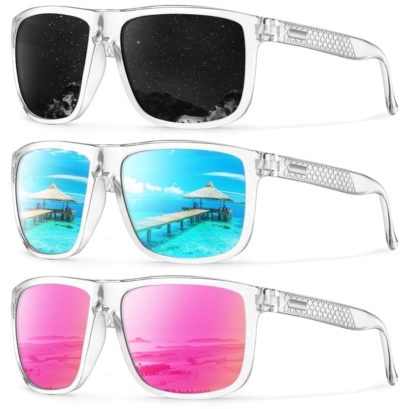 KALIYADI Polarized Sunglasses for Men and Women,Classic Square Sun Glasses with UV400 Protection for Driving Fishing Golf(3 Pack) WMKAS13-26-27-28