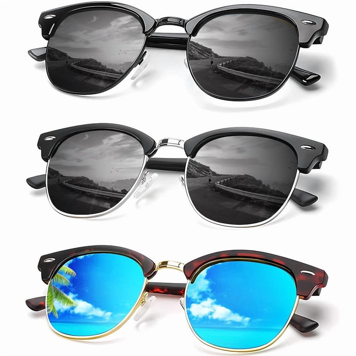 KALIYADI Polarized Sunglasses Trendy Stylish Half-frame Sun Glasses for Men Women Driving Sun glasses UV Blocking WMKAS23-3-4-5