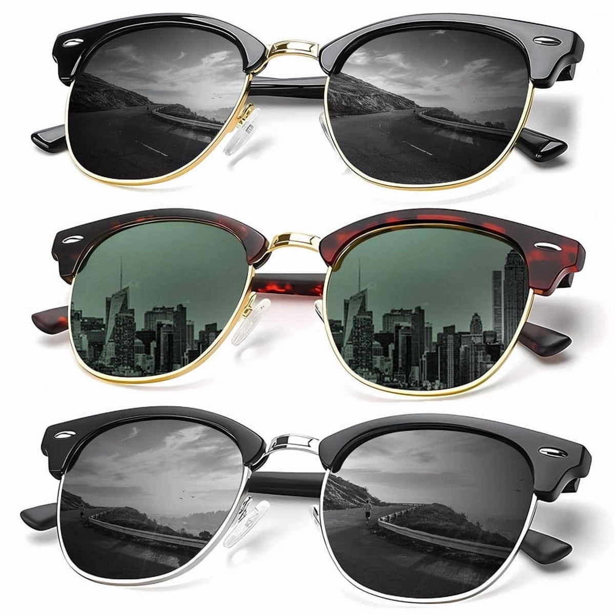 KALIYADI Polarized Sunglasses Trendy Stylish Half-frame Sun Glasses for Men Women Driving Sun glasses UV Blocking WMKAS23-1-2-5