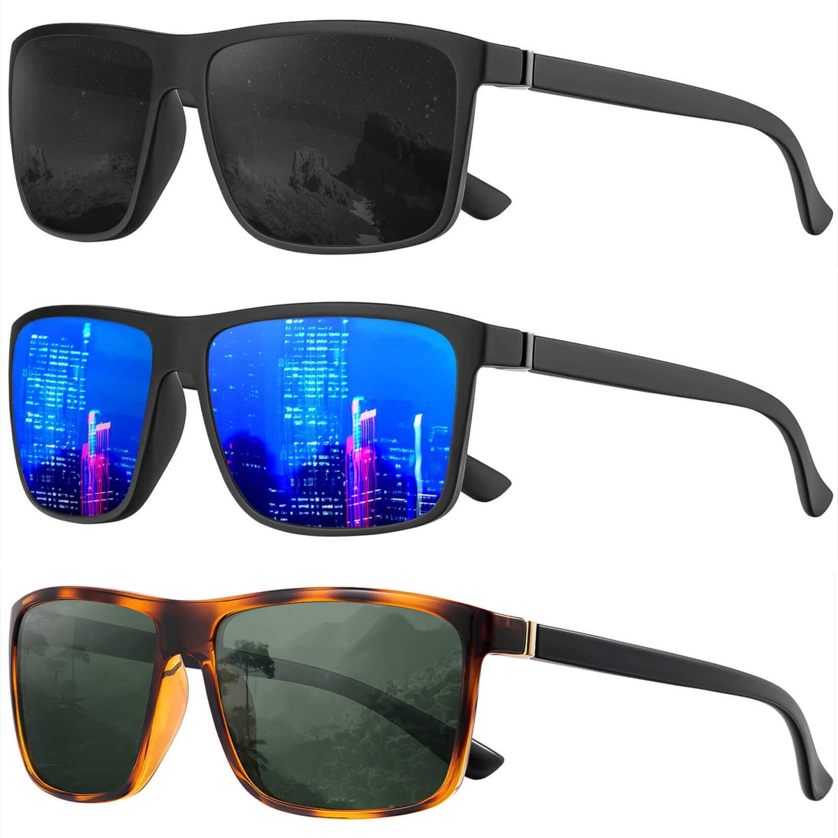 KALIYADI Polarized Sunglasses for Men and Women,Classic Square Sun Glasses with UV Protection for Driving Fishing WMS11-1-6-9