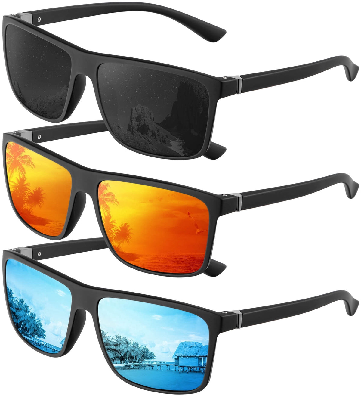 KALIYADI Polarized Sunglasses for Men and Women,Classic Square Sun Glasses with UV Protection for Driving Fishing WMS11-1-3-4