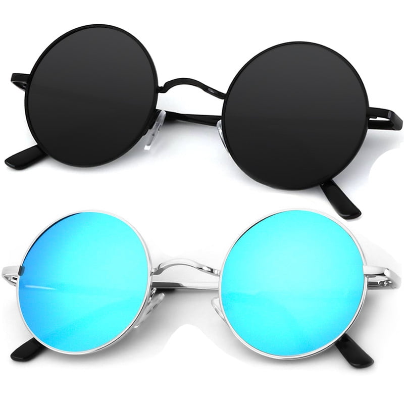 KALIYADI Round Polarized Sunglasses for Men Women Retro Metal Hippie Circle Style Sun Glasses 2 Pack WMKAS36-1-6