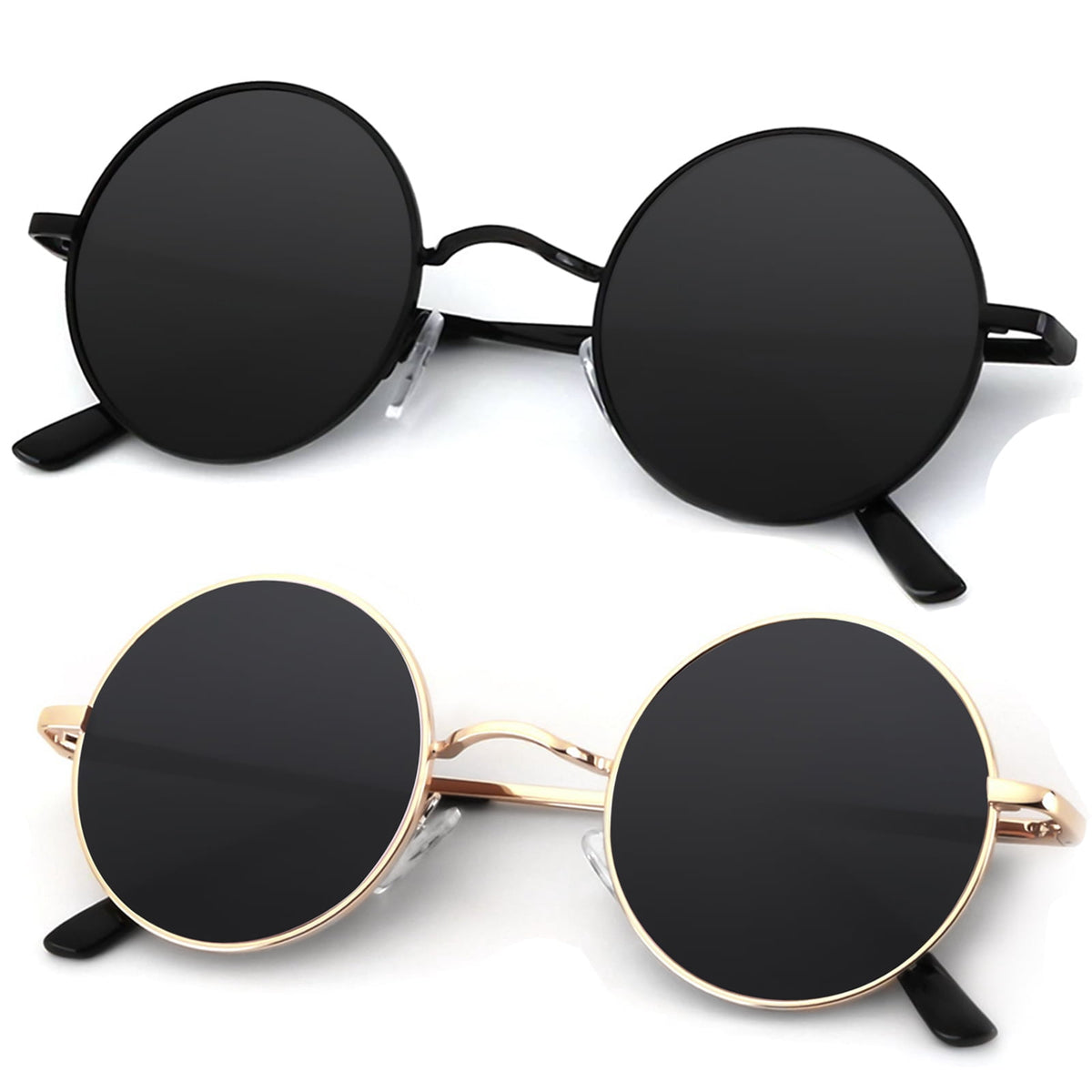 KALIYADI Round Polarized Sunglasses for Men Women Retro Metal Hippie Circle Style Sun Glasses WMKAS36-1-2