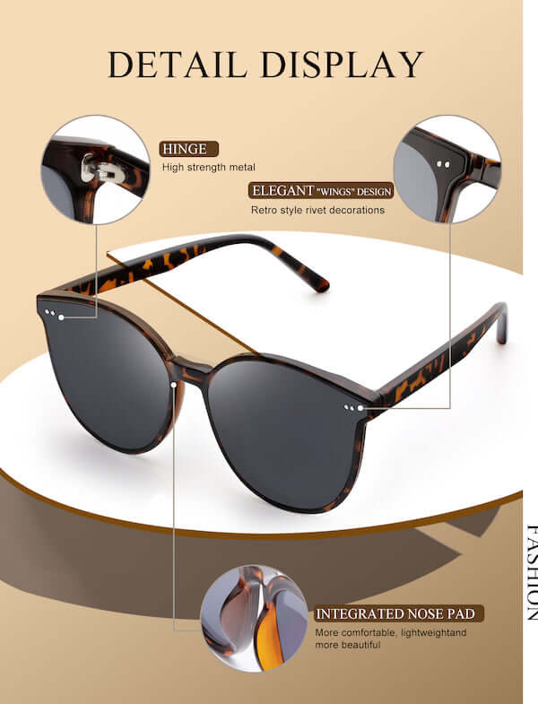 trendy oversized polarized sunglasses detail display