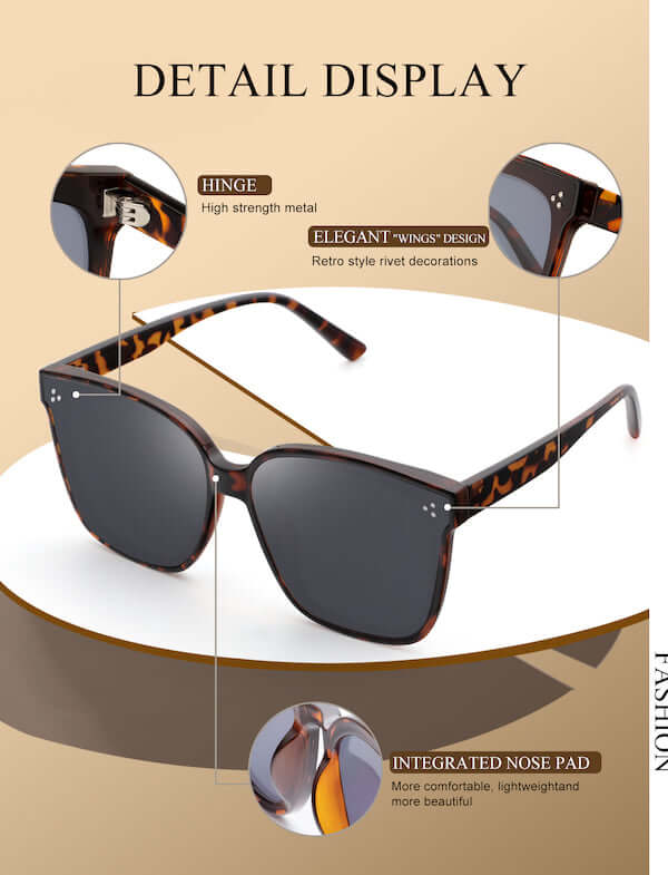 trendy oversized polarized sunglasses detail display