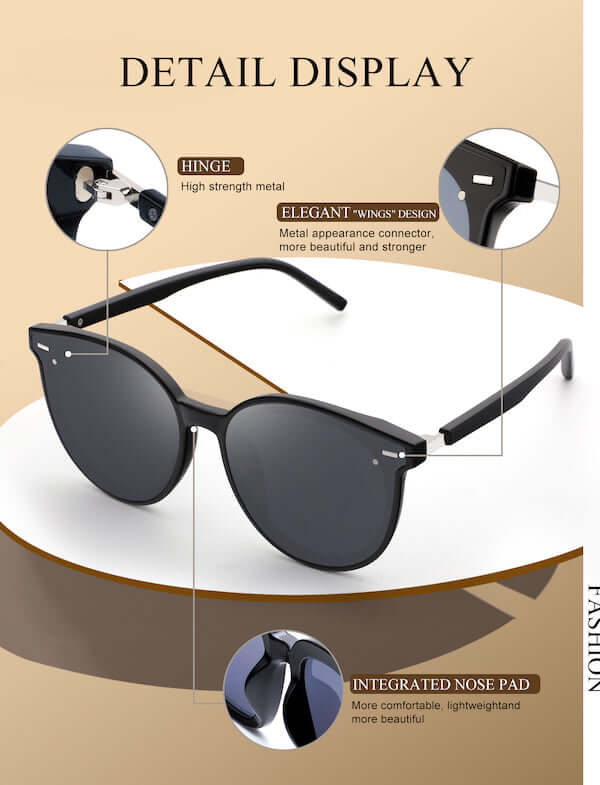 trendy oversized polarized sunglasses detail display