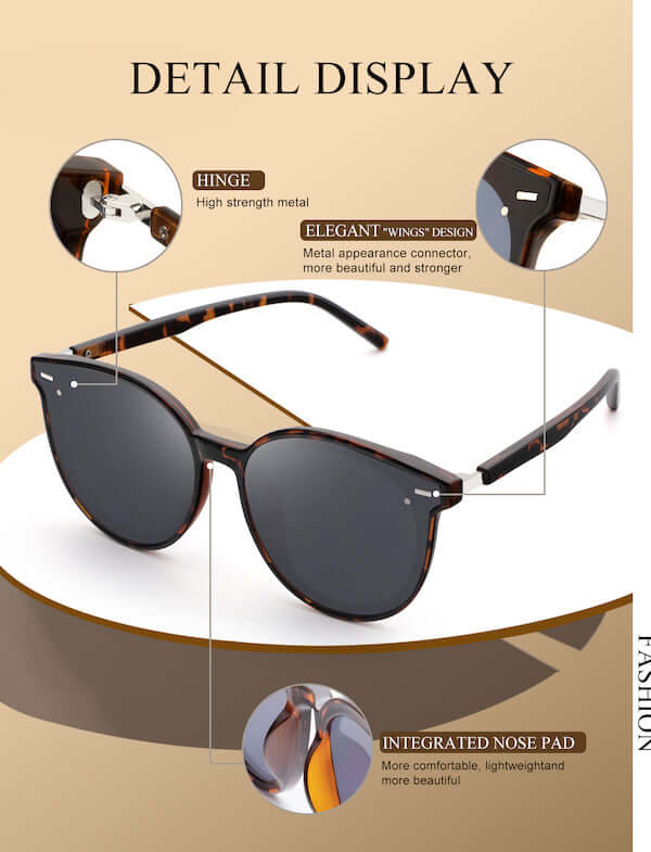 trendy oversized polarized sunglasses detail display