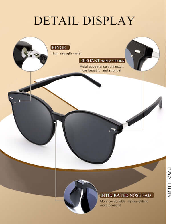 trendy oversized polarized sunglasses detail display