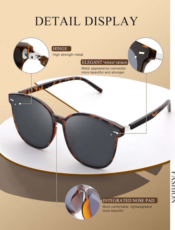 trendy oversized polarized sunglasses detail display