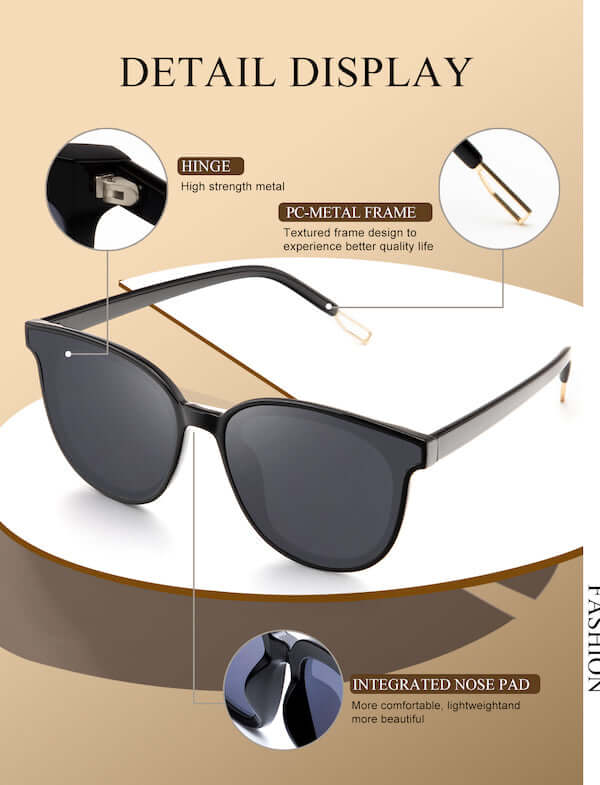 trendy oversized polarized sunglasses detail display